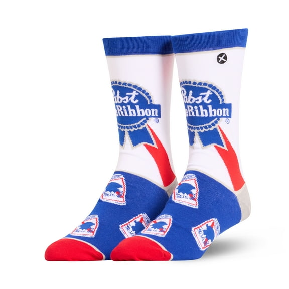 Cool Socks – Pabst Blue Ribbon Crew Socks – Size Large for Men & Women – Official Beer Graphic –