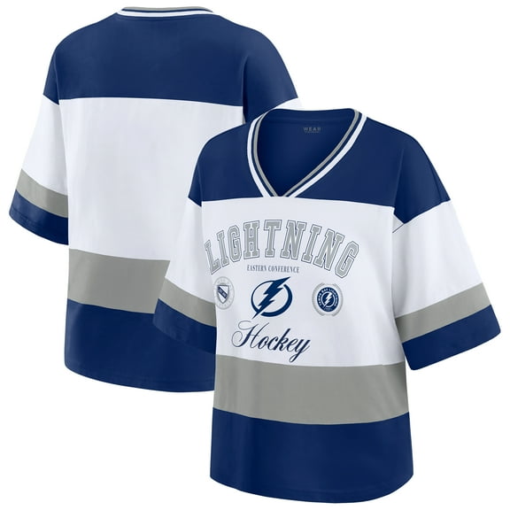 Women's WEAR by Erin Andrews Blue/White Tampa Bay Lightning Jersey Style Tee