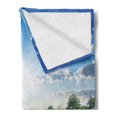 thumbnail image 2 of Nature Soft Flannel Fleece Blanket, Old Wooden Vintage Wooden Deck on Silent River in Sunny Day Rays Fresh Forest Photo, Cozy Plush for Indoor and Outdoor Use, 50" x 70", Blue Green, by Ambesonne, 2 of 5