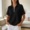 thumbnail image 2 of VBVC Women's Half Zip Waffle Collared Top , V Neck Short Sleeve Blouse For Women , Ladies' Loose Fit Breathable Summer Shirt, Black , S-3XL, 2 of 8
