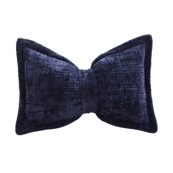 Bow Throw Pillow Decorative, Soft Chenille Cushion for Couch Bed Sofa, Cute Navy Blue Accent Pillow for Living Room Bedroom Home Decor, Plush Textured Fabric