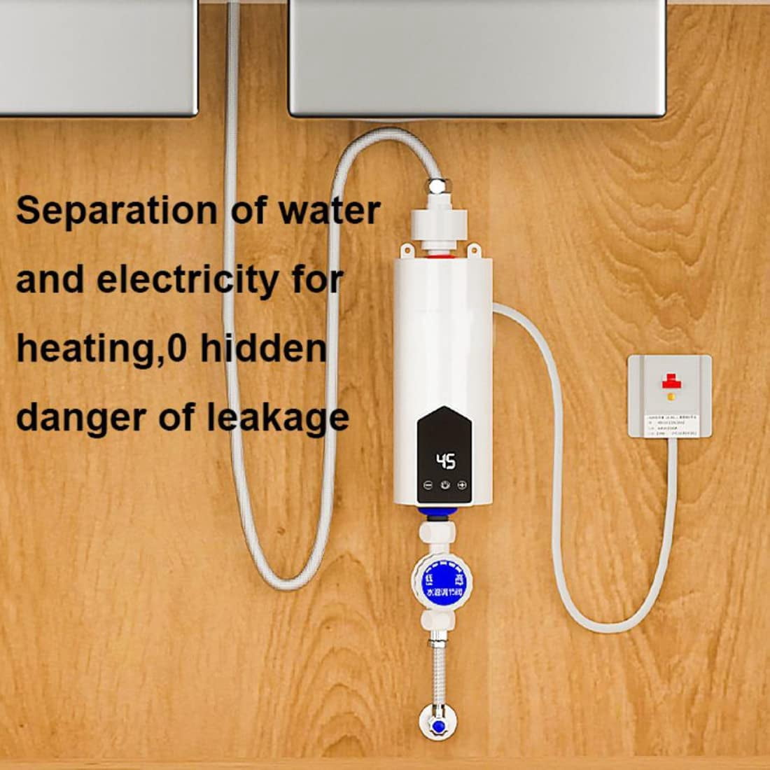 Hinzonek Electric Tankless Water Heater Shower Head Set, 3500W Instant Hot Water Heater LCD Display for Home Bathroom Kitchen ,White