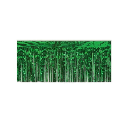 Beistle 1-Ply FR Metallic Fringe Drape 15" x 10' Green - 6 Pack