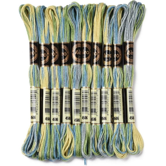 1 Bag 10 Skeins 6-Ply Polyester Embroidery Floss Cross Stitch Threads Segment Dyed Light Sea Green 0.5mm 8.75 Yards(8m)/skein