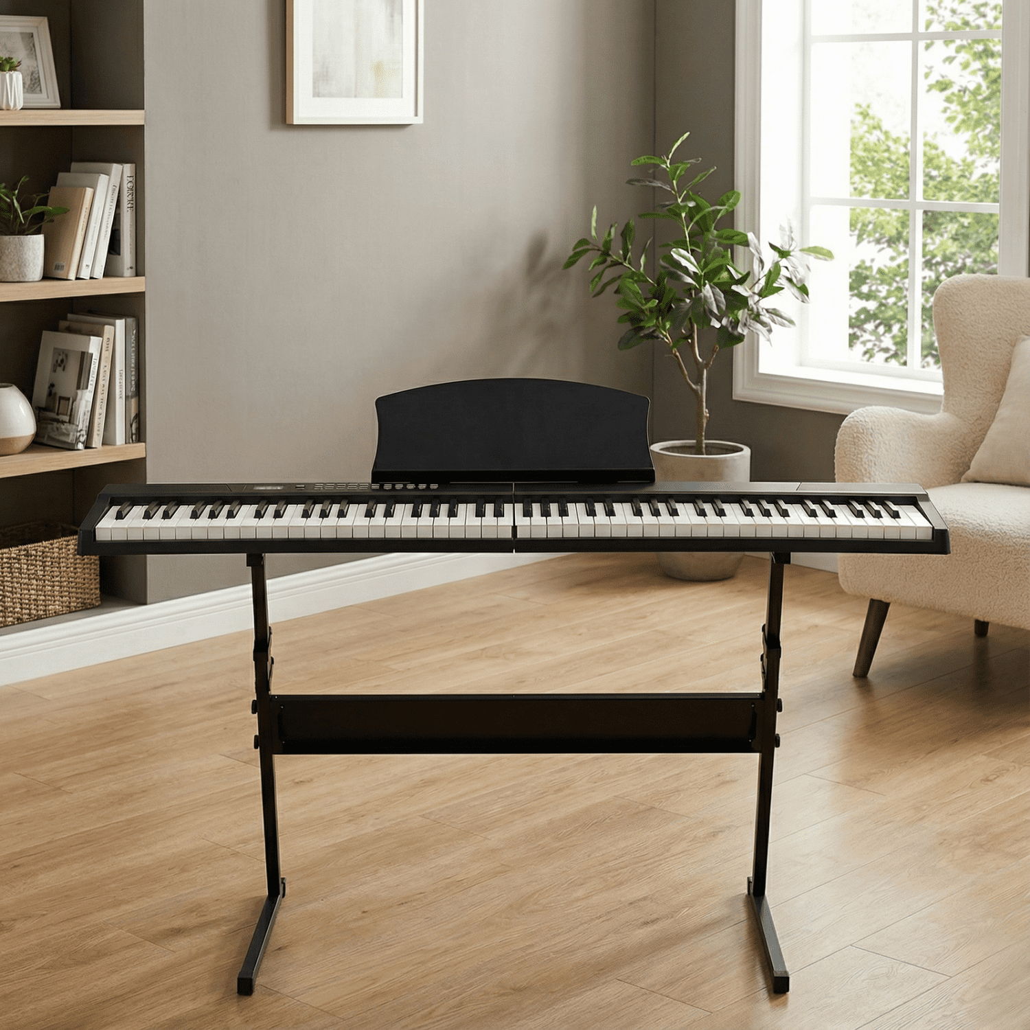 Hassch 88 Key Magnetic Connection Digital Piano with Stand and Bag, Semi-Weighted Keyboard with Headphone and MIDI Bluetooth for Beginners, Black