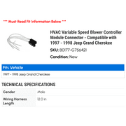 HVAC Variable Speed Blower Controller Module Connector - Compatible with 1997 - 1998 Jeep Grand Cherokee