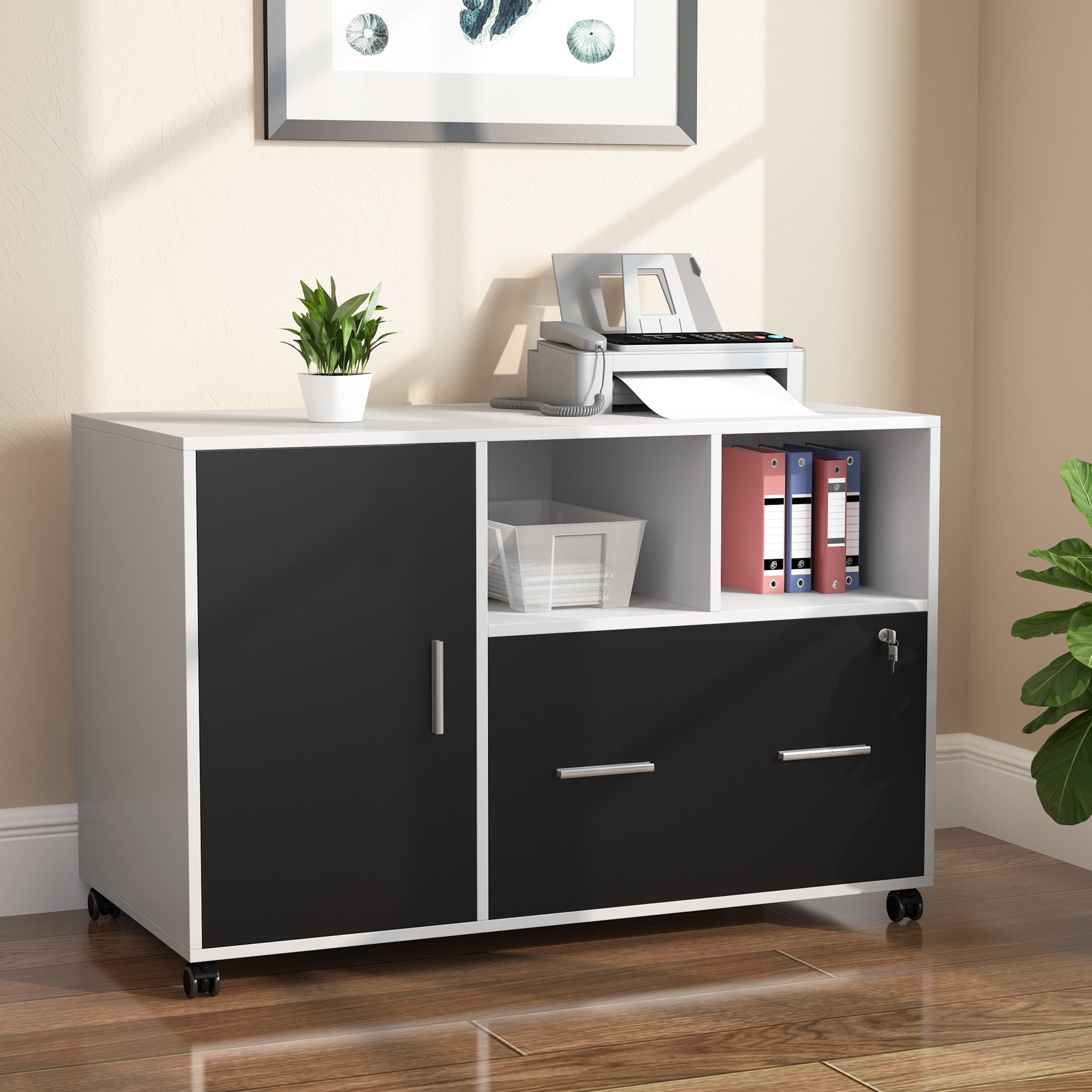 Modern File with Lock and Drawer, Filing with Storage