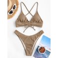 thumbnail image 3 of ZAFUL Women Swimsuit Cinched Ribbed Lace Up Brazilian Bikini Swimwear Light Coffee S, 3 of 6