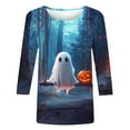 thumbnail image 4 of Enjoytime Halloween Tops for Women Vintage Printed 3/4 Sleeve Round Neck Shirt Cute Ghost Graphic Casual Loose Plus Size Women Blouses, 4 of 4