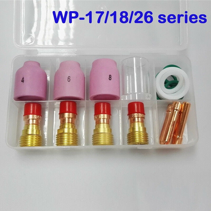 18pcs TIG Stubby Gas Lens Ceramic Nozzle+Pyrex Cup Kit WP17/18/26 2.4mm 3/32"