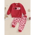 thumbnail image 3 of Toddler Baby Girl Valentines Day Outfit, 6 12 18 24 Months 2T 3T 4T Letter Long Sleeve Sweatshirt Heart Long Pants 2 Piece Clothing Set, 3 of 9