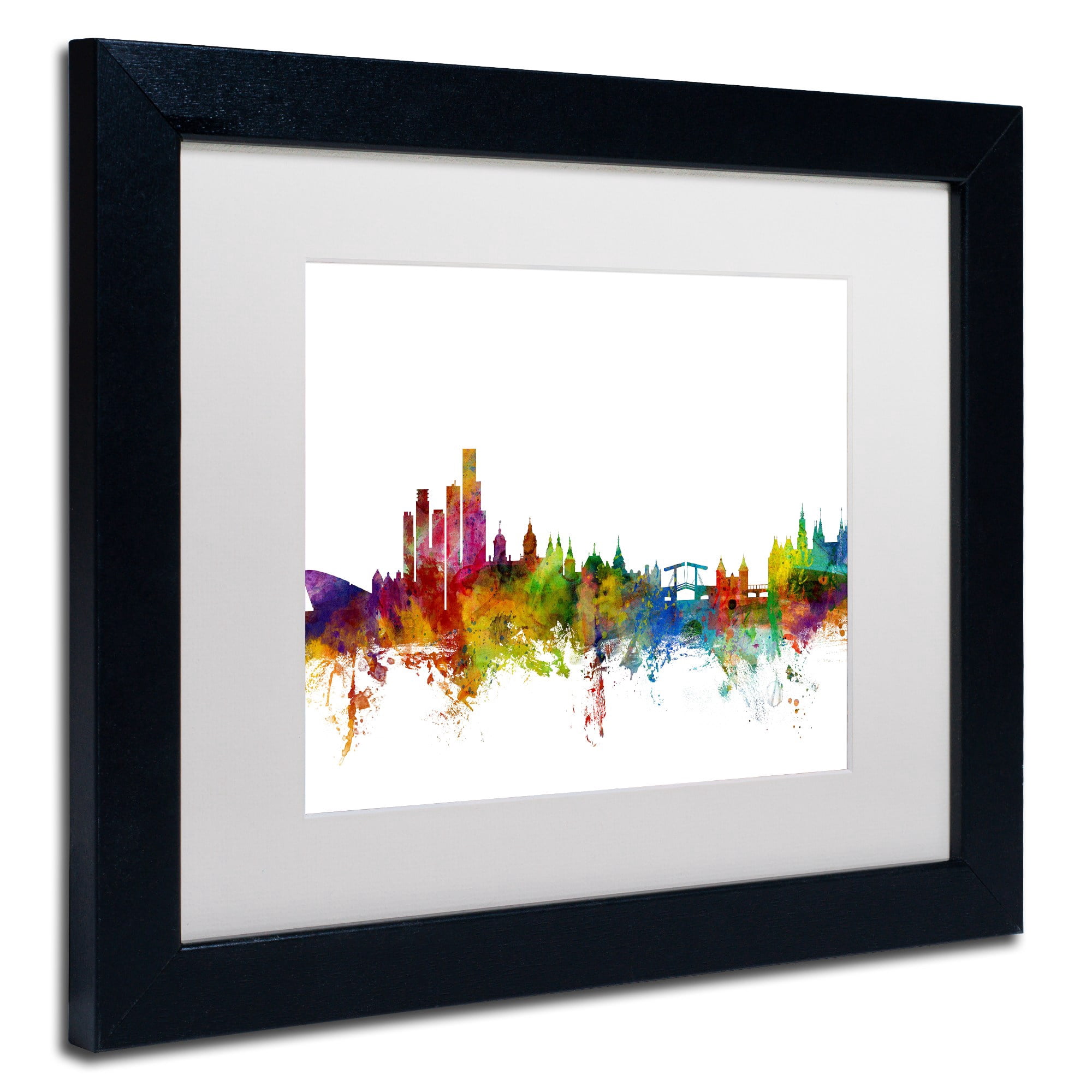 Trademark Fine Art "Amsterdam Skyline II" Canvas Art by Michael Tompsett White Matte, Black Frame