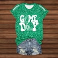 thumbnail image 5 of Women Game Day Tee Funny Football Glitter Print T Shirt Casual Short Sleeve Tops Squad Sport Season T-Shirts, 5 of 5