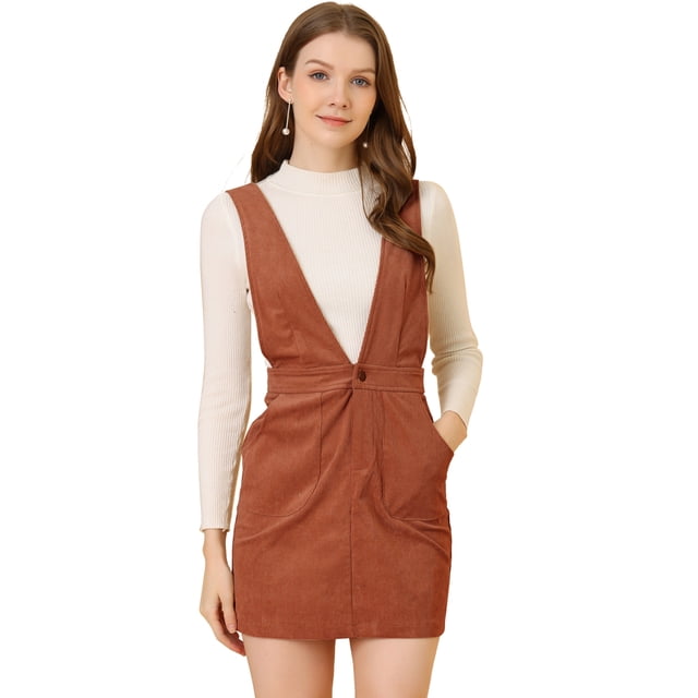 Falda con tirantes Allegra K Pana Rojo ladrillo M