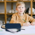 thumbnail image 7 of Minimalist Pencil Case, Large Capacity Pencil Bag with Portable Handle, Waterproof Fabric and Zipper, Aesthetic and Spacious Pen Organizer for Office Staff and Professionals, Navy Blue, 7 of 7