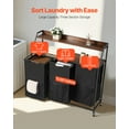 thumbnail image 3 of VEVOR 2 Tiers Laundry Sorter, Tall Laundry Hamper with Metal Frame and Wooden Tabletop, 3 Section Rolling Basket Organizer Storage with Ladder Shelves and 600D Oxford Cloth Bags for Dirty Clothes, 3 of 8