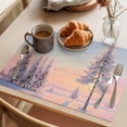 thumbnail image 3 of Pink Winter Landscapes Placemats Set of 6 Nature Snow Forest Sunset Place Mats Indoor Wipeable Table Mats Washable Cloth Dining Table Placemats for Kitchen Holiday Party Home Decor 13x19 Inch, 3 of 9
