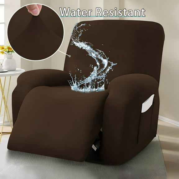 LAMIRO 4-Piece Super Soft Recliner Cover Milk Silk Fitted Recliner Chair Cover Solid Color Recliner Sofa Cover Washable Furniture Protector Coffee
