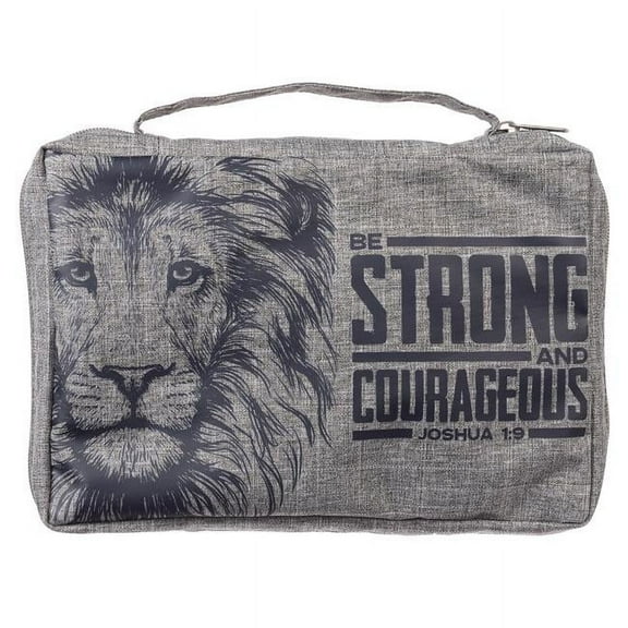 Christian Art Gifts 213805 Value-Strong & Courageous Joshua 1-9 Bible Cover, Gray - Medium