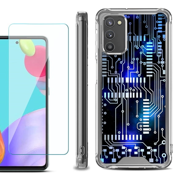 Shockproof Bumper Phone Case for Samsung Galaxy A03s, with Tempered Glass Screen Protector, by OneToughShield ® - Cosmos Circuit