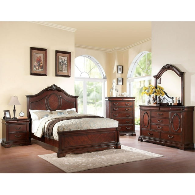 Acme Furniture 20727EK Estrella Dark Cherry Panel King Bedroom Set 5 Pcs Classic