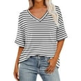 thumbnail image 2 of Your-Sty Women's V Neck Striped Shirt Short Sleeve Summer Tops Casual Loose Fit Tee, 2 of 5