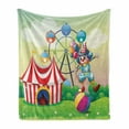 thumbnail image 1 of Circus Soft Flannel Fleece Throw Blanket, Illustration of a Clown Balancing Above an Inflatable Ball at the Carnival Print, Cozy Plush for Indoor and Outdoor Use, 50" x 60", Multicolor, by Ambesonne, 1 of 5