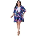 thumbnail image 3 of DARING DIVA Women's Plus 2 Pcs Tropical Kimono Floral Tops and Shorts Set Dark Blue 3X, 3 of 4