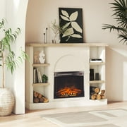 Mr. Kate Winston Fireplace Mantel with Built-in Bookshelves, Plaster/Light Walnut