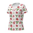 thumbnail image 2 of Goofa Strawberry Pattern Womens Deep V Neck Low Cut Tops Casual Summer Short Sleeve Ribbed Knit T-Shirts-Small, 2 of 5