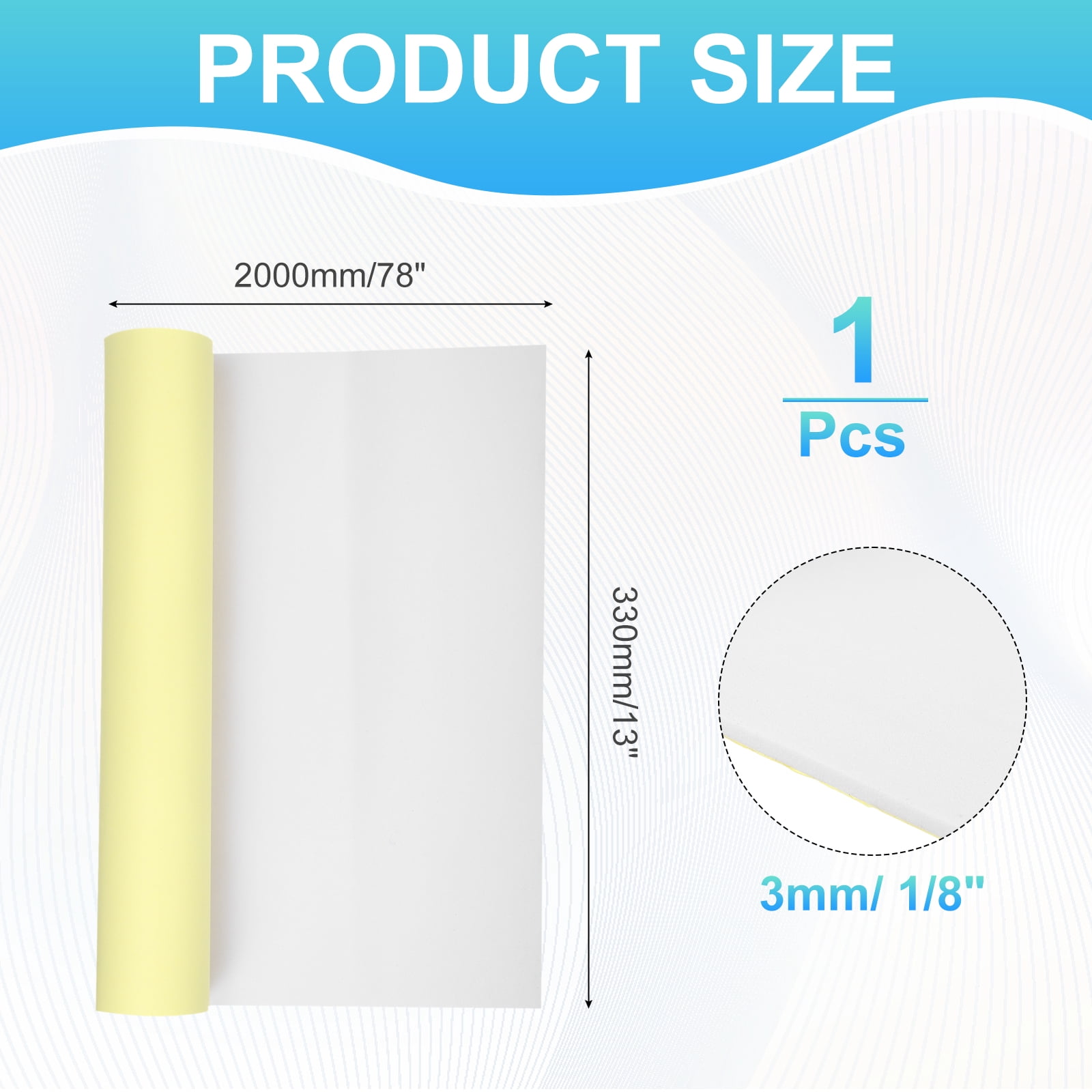 Uxcell White Foam Sheets, 78"x13"x 1/8" Self Adhesive EVA Foam Roll with Adhesive Backing for Crafts DIY Projects Furniture Protecting Gap Filling