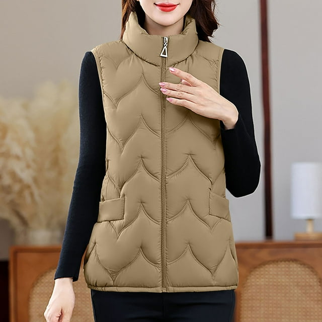 LOVZFMLL Jackets for Women's Sleeveless Solid Color Warm Casual Jacket Without Hat Pockets