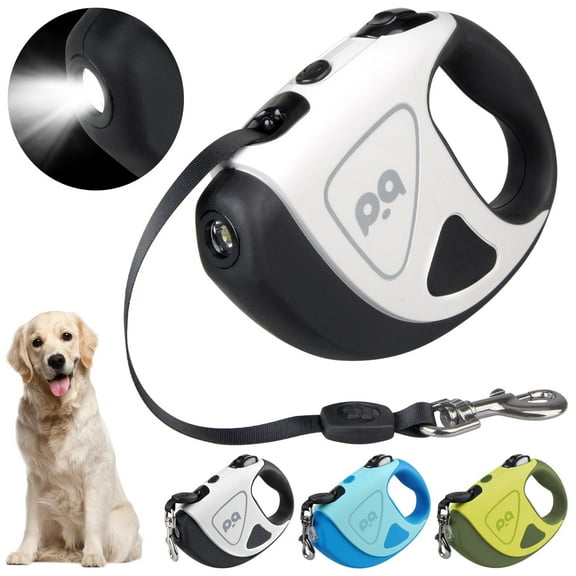 HOOTEK Retractable Dog Leash with LED Light, 16ft Heavy Duty Dog Leash with Anti-Slip Handle and 360° anti-tangling, One Button Brake & Lock Dog Leash for Small/Medium/Large Dogs Up to 50lbs, White