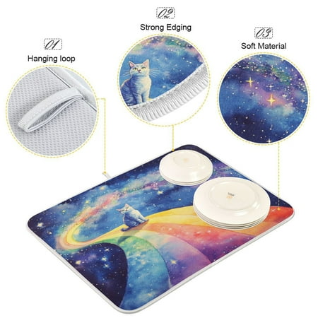

BZSMCE Dish Drying Mat Galactic Cat Journey Pattern Design Drying Mats