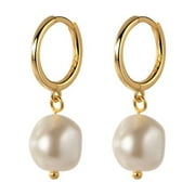 Baroque Pearl Dangle Hoop Earrings Sterling Silver 925 18K Gold Plated Drop Huggie Hoops for Women Girls