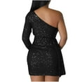 thumbnail image 4 of Alkepwun One Shoulder Dresses for Women Sequins Long Sleeve Sexy Club Night Mini Dress Hip-Hugging Ribbon Detail Stretch Evening Dress, 4 of 4