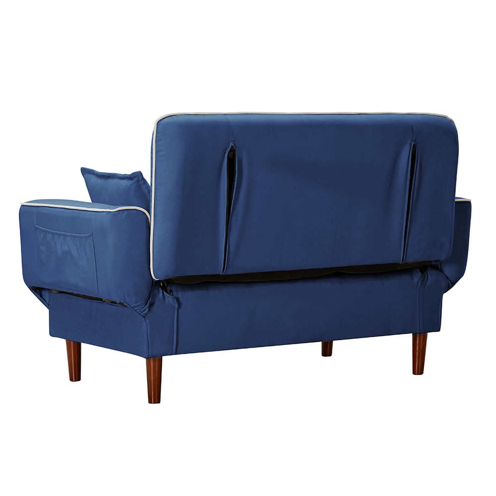 Kepooman Mid Century Modern Sofa Sleeper Bed With 2 Pillows, Blue Kepooman Mid Century Modern Sofa Sleeper Bed With 2 Pillows, Blue
