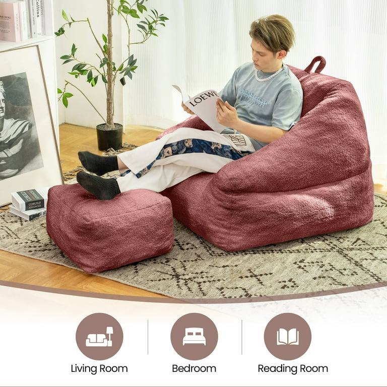 Aukfa Bean Bag Chair with Ottoman, Soft Fluffy Teddy Upholstered