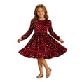 thumbnail image 2 of Girls Velvet Star Print Long Sleeve Dress – Elegant Ruffle Hem Christmas Party Gown – Versatile Kids Clothing for Holiday Dance Photoshoot (Ages 3-7 Years), 2 of 8