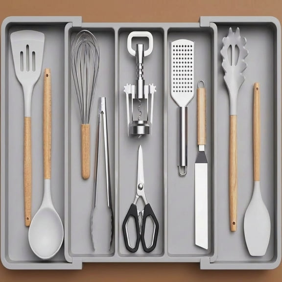 Luncia Utensil Organizer – Expandable Kitchen Drawer Tray, Adjustable Cutlery & Silverware Holder, 13–22 x 15", Gray
