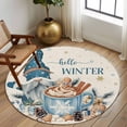 thumbnail image 2 of Large Round Rug 8Ft Washable Non-Slip, Blue Gnomes Christmas Circle Area Rugs for Living Room Bedroom, Xmas Gifts Snowflake Winter Rustic Indoor Floor Mats Carpet Runner for Home Decor, 2 of 8