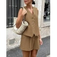 thumbnail image 3 of PRETTYGARDEN Women's Summer 2 Piece Outfits Sleeveless Matching Sets Button Down V Neck Vest Waistcoat and Pockets Shorts, 3 of 8
