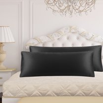 PiccoCasa 2 Pack Satin Body Long Pillowcases, King Black