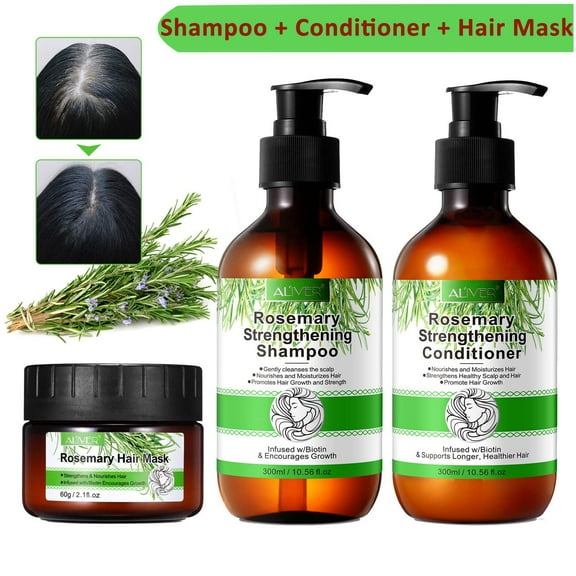 Aliver Rosemary Shampoo & Conditioner & Hair Mask Set, Infused with Biotin, Help with Hair Care, Strengthens & Nourishes Hair, Strengthen Weak and Brittle Hair, 3PCS