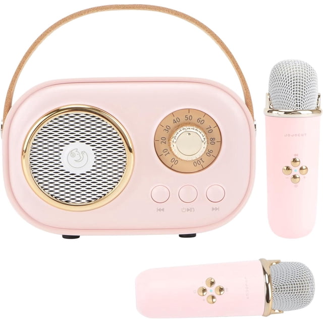 Mini máquina de karaoke para niños, altavoz Bluetooth portátil con 2 micrófonos inalámbricos, juguetes para niñas y niños, juego de altavoces retro con sonido estéreo y graves mejorados para fiestas