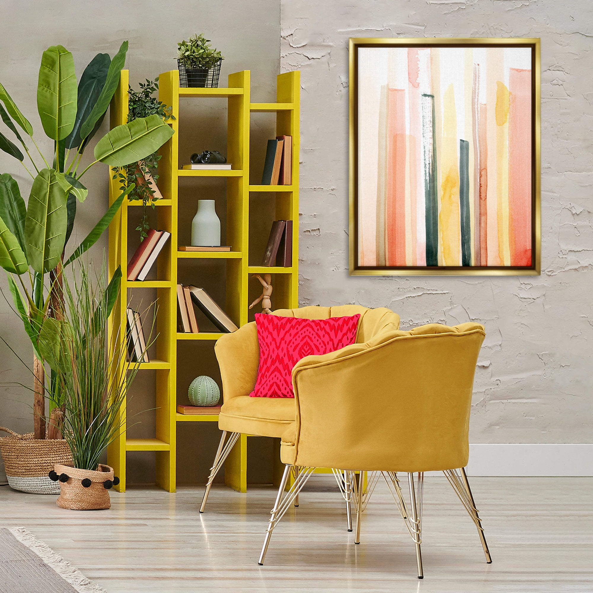 Stupell Industries Coral Reach Watercolor Abstract Painting Gold Floater Framed Canvas Art Print Wall Art, 25 x 31