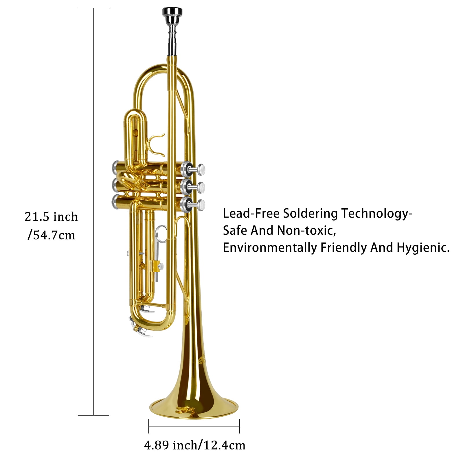 EASTROCK Bb Trumpet Precision Valves with Double Drain & Sweat-Proof Grips Pro Care Kit Included for Novice User Gold