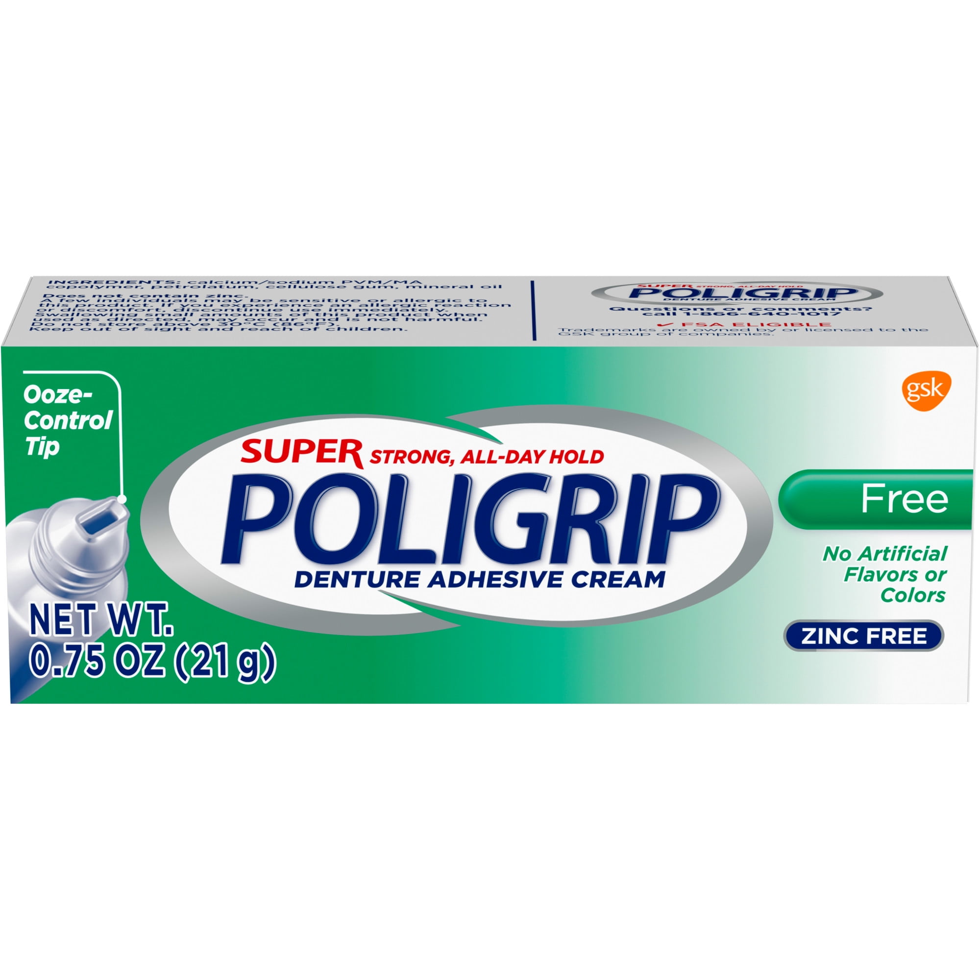 Super Poligrip Zinc Free All-Day Hold Travel Size Denture Adhesive Cream, 0.75 Oz