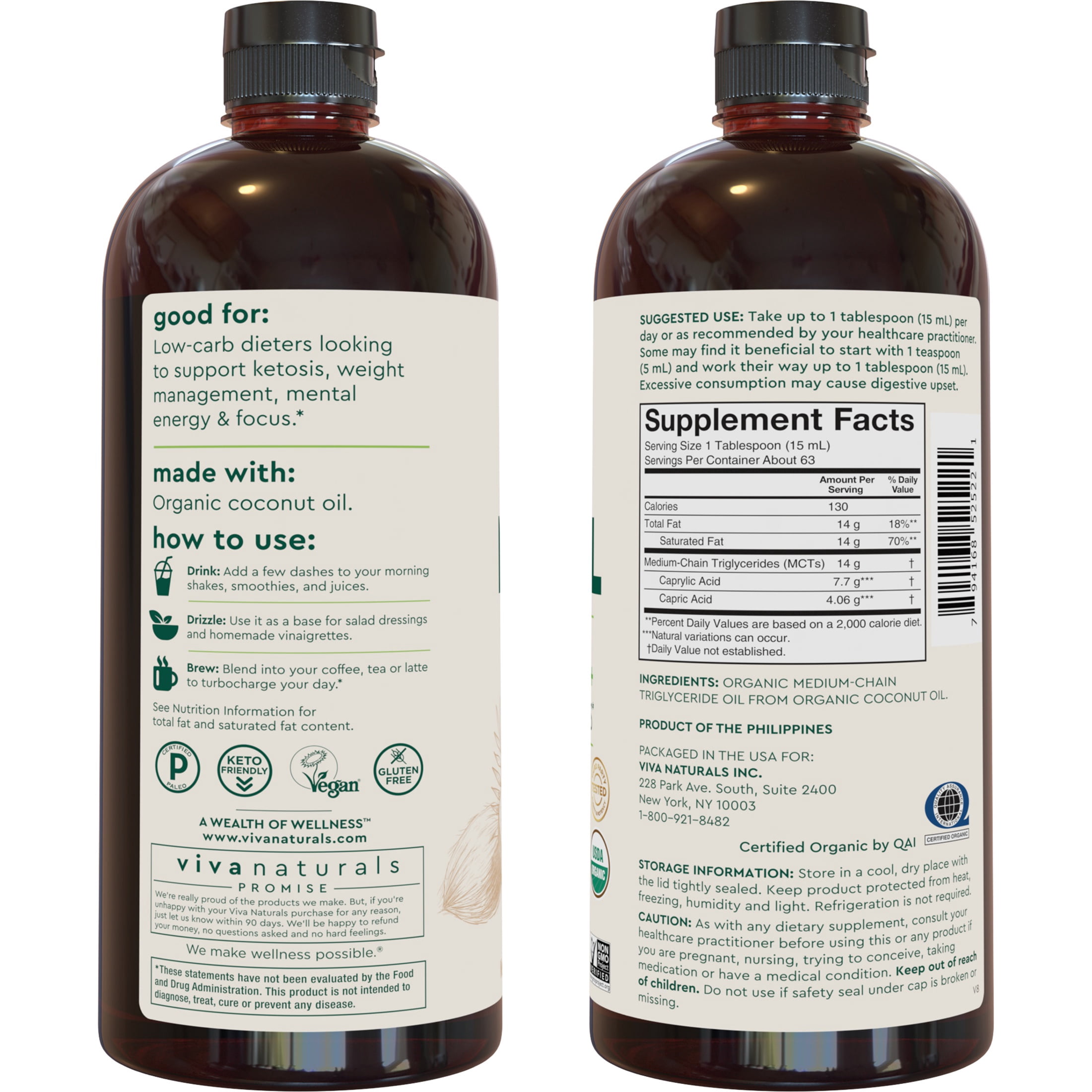 Viva Naturals Organic MCT Oil, 32 fl oz (1 QT) 946 mL