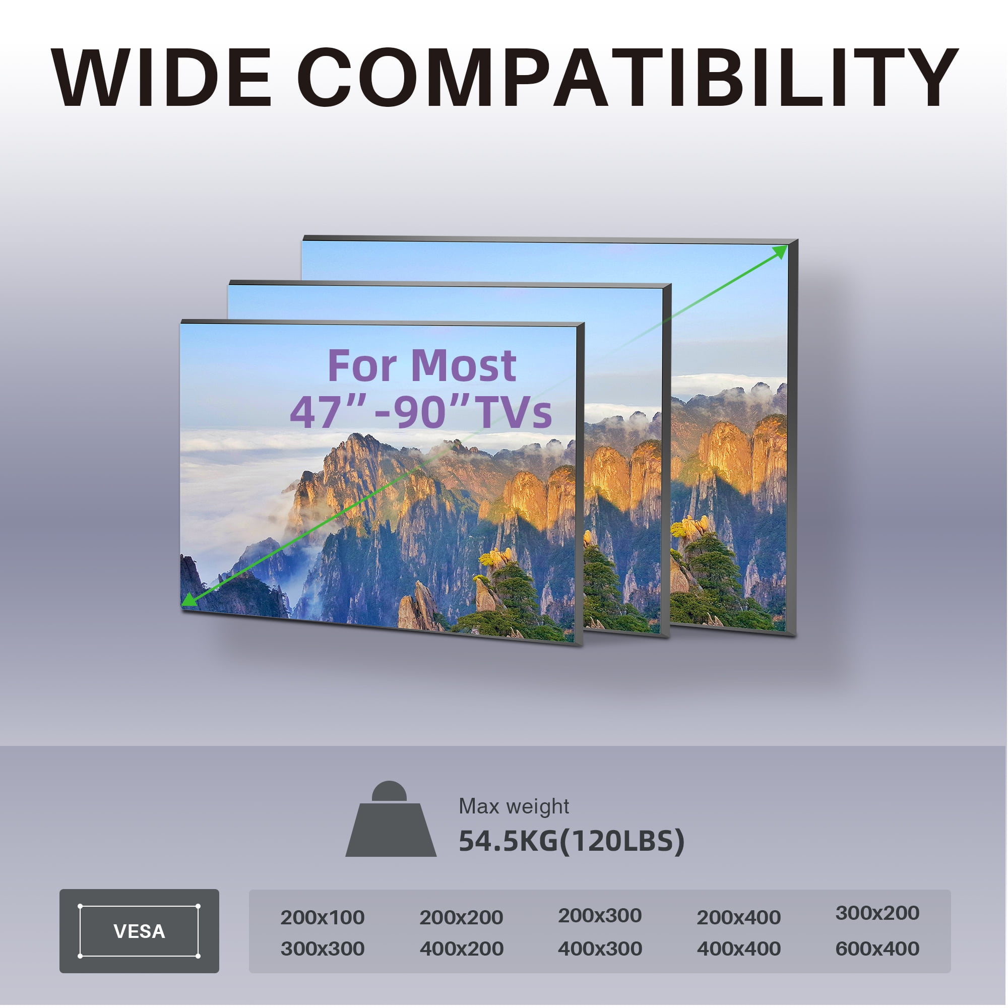 USX MOUNT Full Motion Tilting Swivel Leveling Articulating TV Wall Mount for 47-90" TVs, VESA 600x400mm, Fits 16/18/24" Wood Studs, Holds up to 120lbs